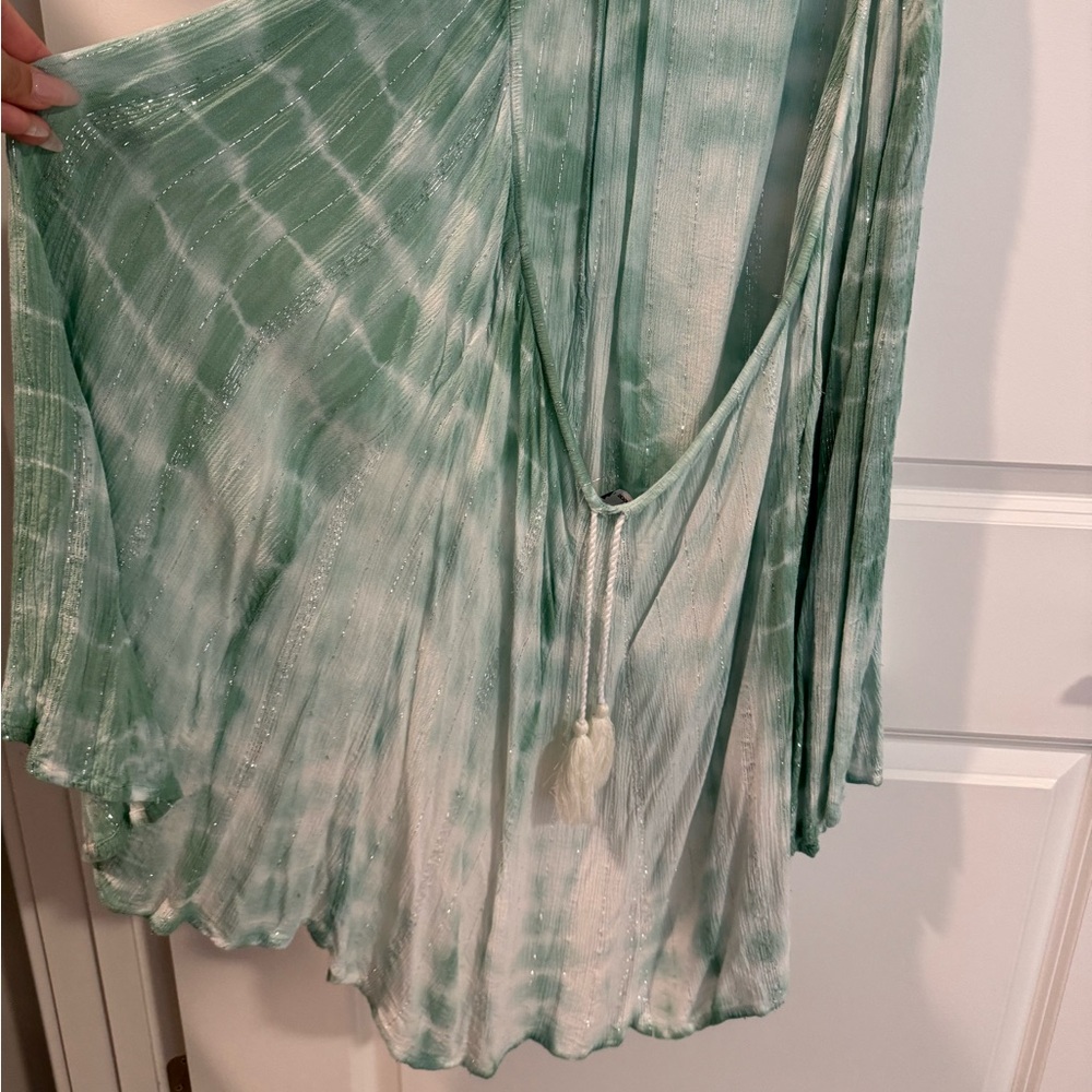 NWOT ASOS turquoise/white/silver metallic tie-dye beach dress, backless, size 6 - Picture 6 of 13